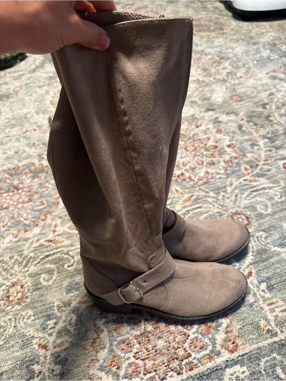 Tall Suede Riding Boots in Taupe